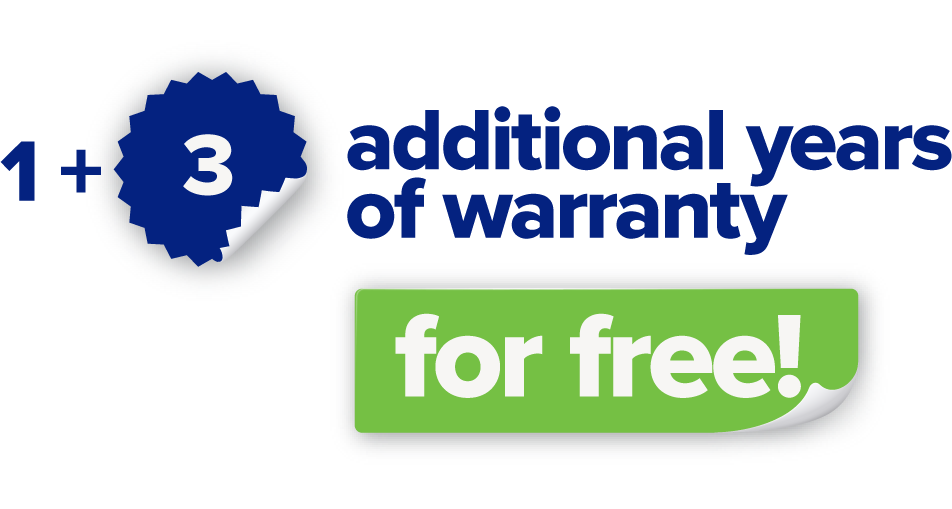 1+3 additional years of warranty for free